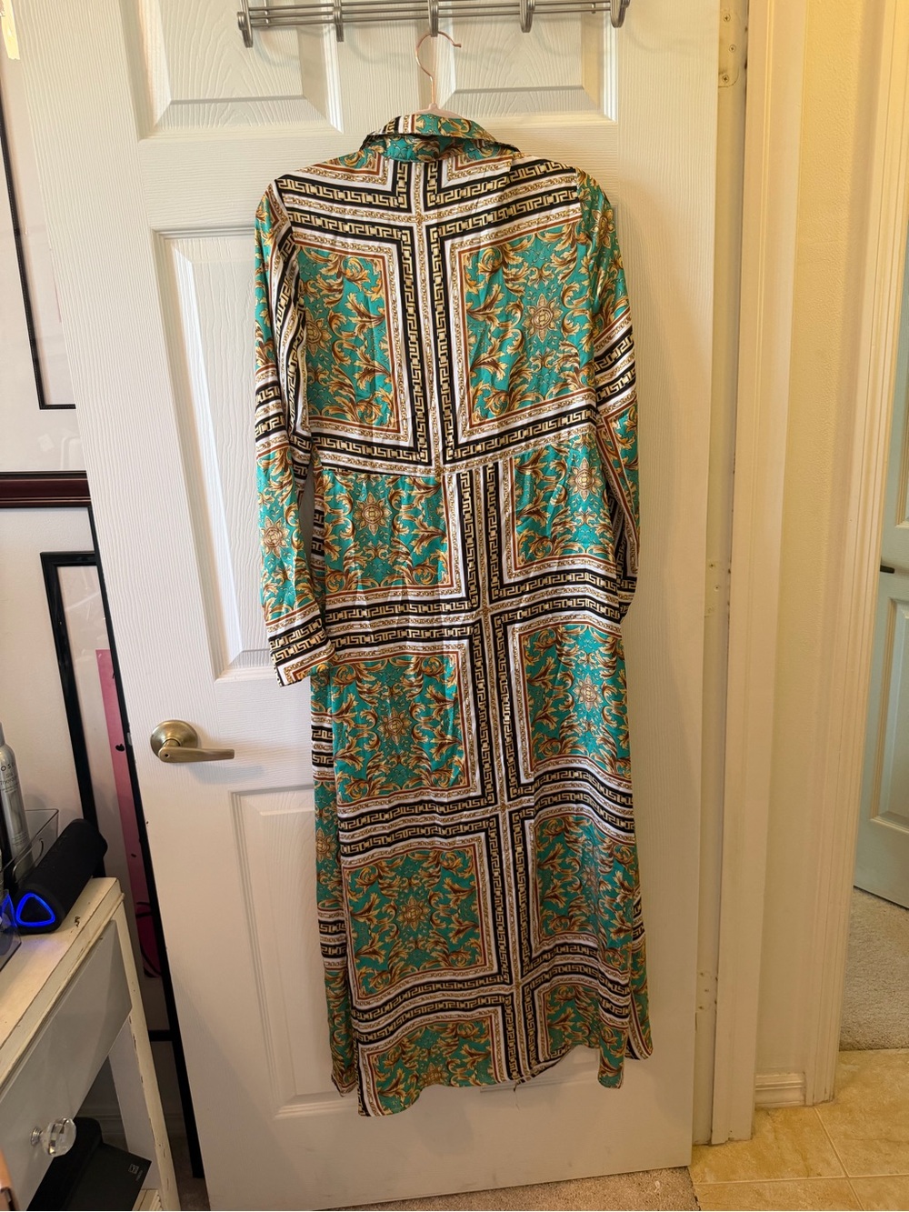 Forever 21 Teal, Gold and Black Printed Maxi Shirt Dress - Picture 2 of 3